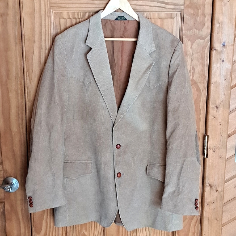 Vintage 70s Brad Whitney Western tan corduroy blazer elbow patches 44